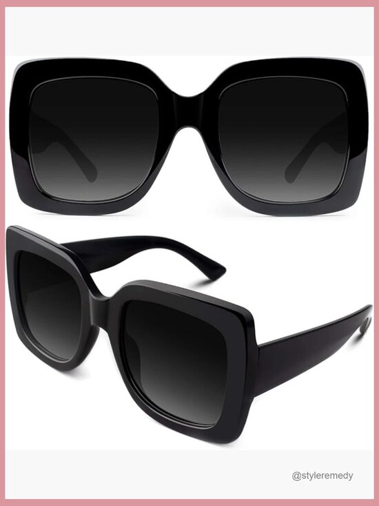 Oversized Square Frame Sunglasses Retro Vintage Trendy UV400 Protection main image 3